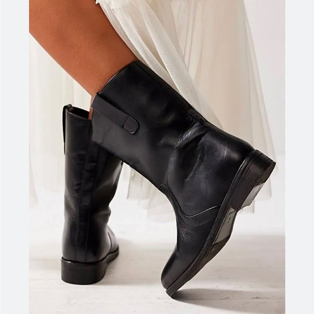 Free People Easton Equestrian Ankle Boot Black Leather Size 40